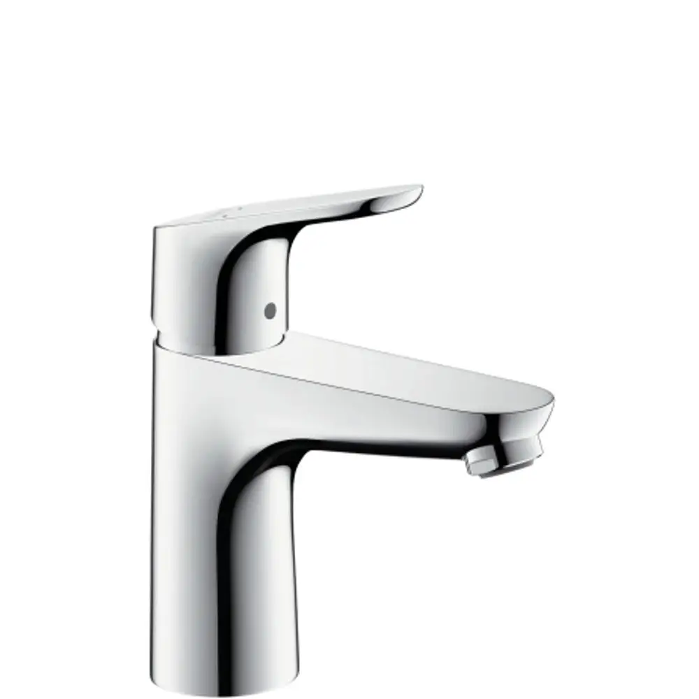 Einhebel-Waschtischmischer aus verchromtem Material von Hansgrohe. Mit breiter Zulauffläche und einem dezenten Hebel zur Wasserregulierung.